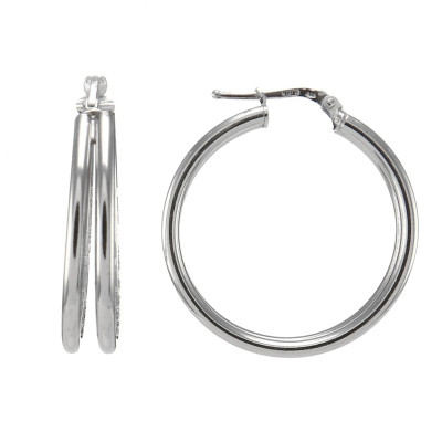 Créoles Double Anneaux Argent Rhodié 6x30mm
