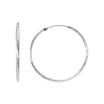 Créoles Texturées Argent 925 Rhodié 1.5mm x 35mm