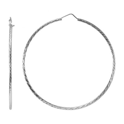 Créoles Texturées Argent 925 Rhodié 2mm x 65mm