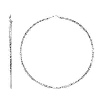 Créoles Texturées Argent 925 Rhodié 2mm x 75mm
