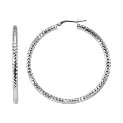 Créoles Texturées Argent 925 Rhodié 3mm x 45mm