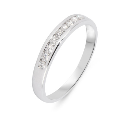 Demi alliance Or Blanc 750 diamants 0.25 carat Serti Rail