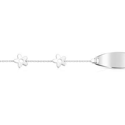 Gourmette bébé maille forcat et fleurs en Or Blanc 750