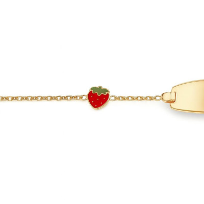 Gourmette Bébé Or Jaune 375  avec Fraise Emaillée