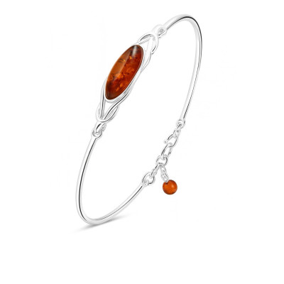 Jonc Argent Motif Celtique et Ambre