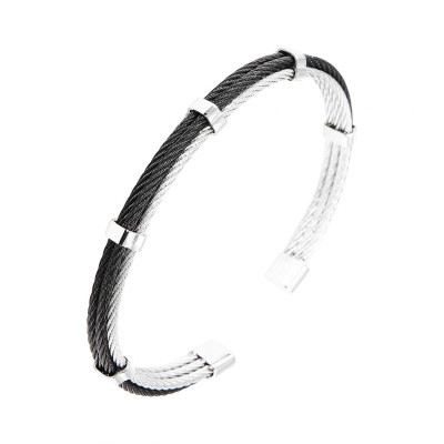 Jonc Homme Acier Tressé 2 Tons 7mm x 21cm