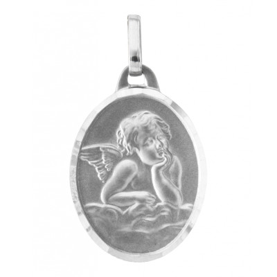 Médaille Ange Ovale en Or Blanc 750 (17x13mm)