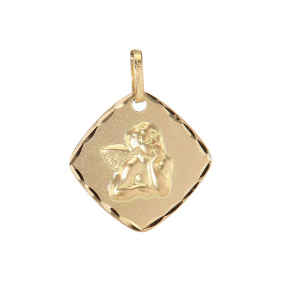 Médaille Carrée Ange en Or Jaune 375