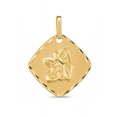 Médaille Carrée Ange en Or Jaune 750