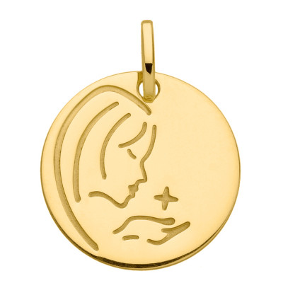Médaille Moderne Vierge de Profil Or Jaune 750