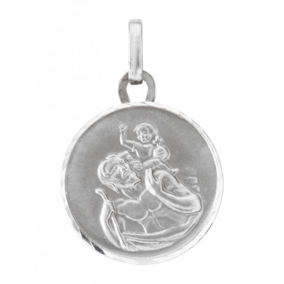 Médaille Or Blanc  Saint Christophe (15mm)