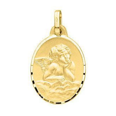 Médaille Ovale ange en Or Jaune 750 (17x13mm)