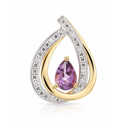 Pendentif 2 Ors 375 Améthyste Poire 7x5mm et diamants