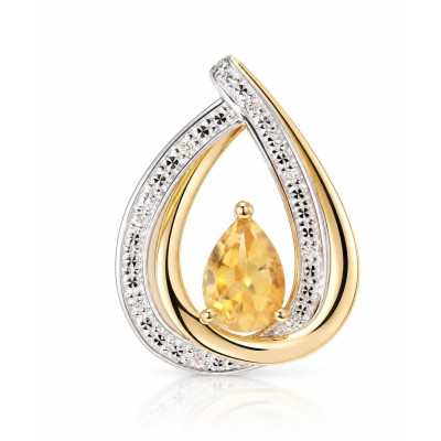Pendentif 2 Ors 375 Citrine Poire 7x5mm et diamants