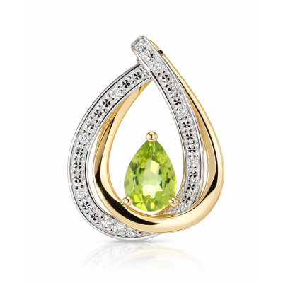 Pendentif 2 Ors 375 Péridot Poire 7x5mm et diamants