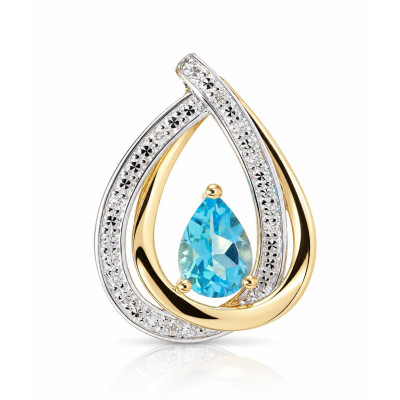 Pendentif 2 Ors 375 Topaze bleue traitée Poire 7x5mm et diamants