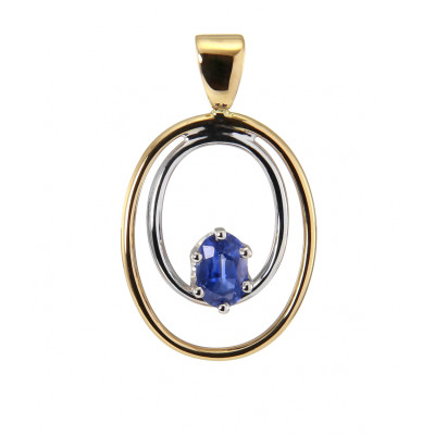 Pendentif 2 Ors Saphir Ovale 6x4mm