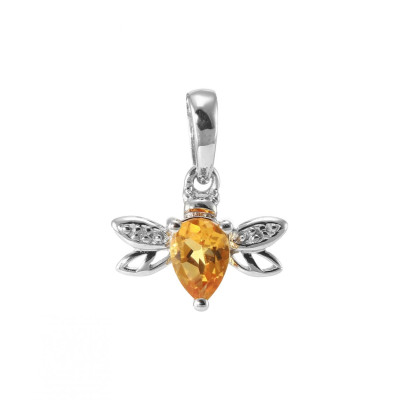 Pendentif Abeille Or Blanc 375 Citrine et Diamant