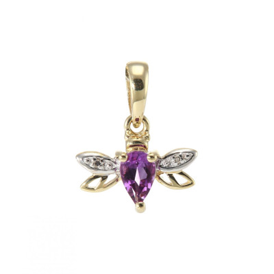 Pendentif Abeille Or Jaune 375 Améthyste et Diamant