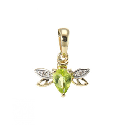 Pendentif Abeille Or Jaune 375 Péridot et Diamant