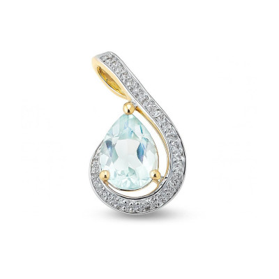 Pendentif Aigue Marine Marine Poire 6x4mm et Diamant Or Jaune 375