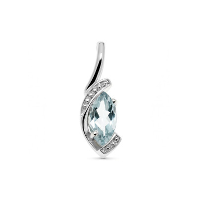 Pendentif Aigue Marine Marquise 8x4mm et Diamant Or Blanc 375