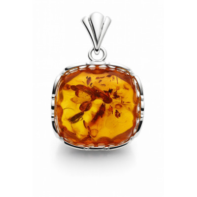 Pendentif Ambre Coussin 15x15mm en Argent 925