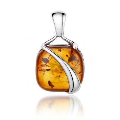 Pendentif Ambre coussin 16x16mm sur Argent 925