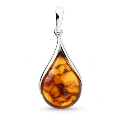 Pendentif Ambre goutte 17x12mm sur Argent 925