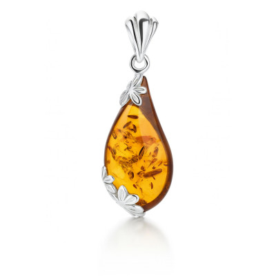 Pendentif Ambre goutte 22x10mm sur Argent 925