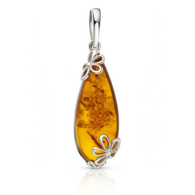 Pendentif Ambre Goutte 26x10mm en Argent 925
