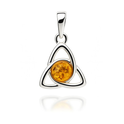 Pendentif Ambre Motif Celtique Triquetra en Argent 925
