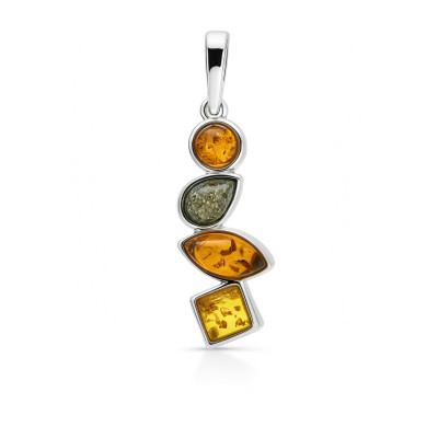 Pendentif Ambre Multicolore et Argent 925