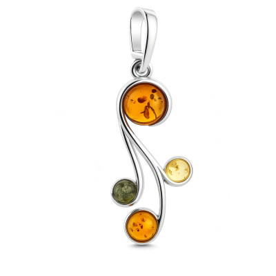 Pendentif Ambre Multicolore et Argent 925