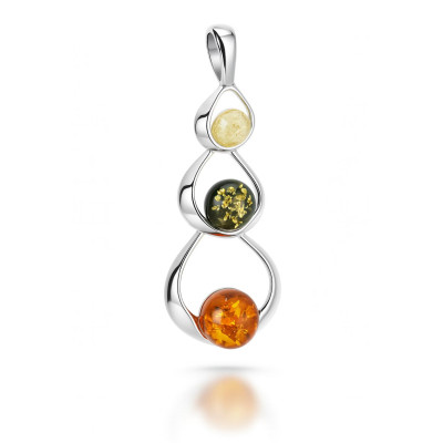 Pendentif Ambre Multicolore et Argent 925