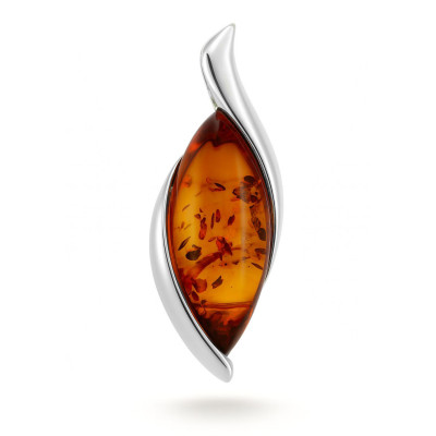 Pendentif Ambre navette 23x11mm sur Argent 925