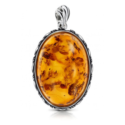 Pendentif Ambre ovale 25x18mm sur Argent 925