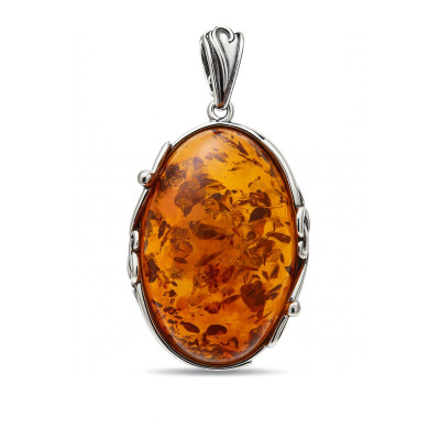 Pendentif Ambre ovale 30x20mm sur Argent 925