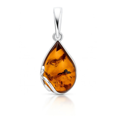Pendentif Ambre poire 18x12mm en Argent 925