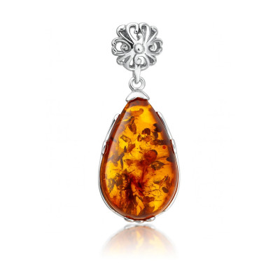 Pendentif Ambre poire 20x14mm sur Argent 925