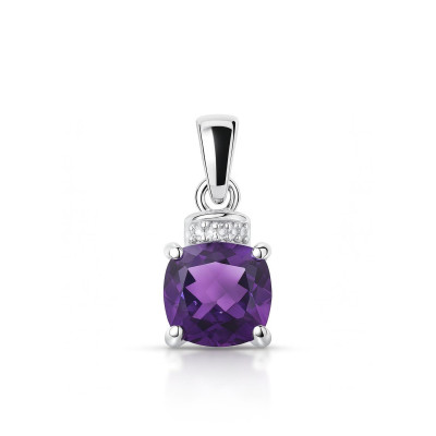 Pendentif Améthyste Coussin 7mm et Diamant Or Blanc 375
