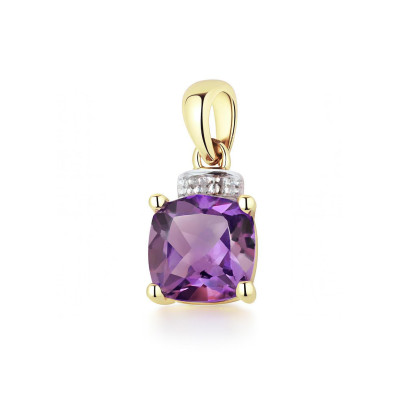 Pendentif Améthyste Coussin 7mm et Diamant Or Jaune 375