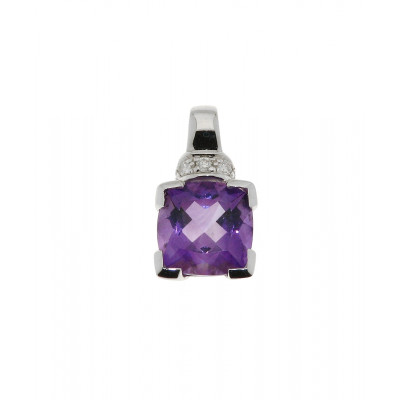 Pendentif Améthyste Coussin 7mm Or Blanc et Diamants