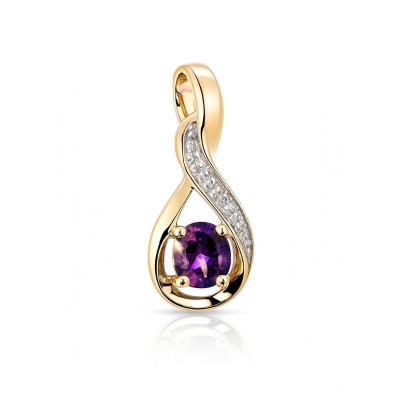 Pendentif Améthyste Ovale 5x3mm et Diamant Or Jaune 375
