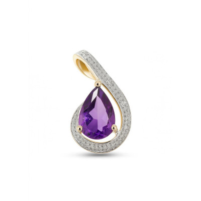 Pendentif Améthyste Poire 6x4mm et Diamant Or Jaune 375