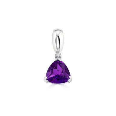 Pendentif Améthyste Triangulaire 6x6mm et Diamant Or Blanc 375