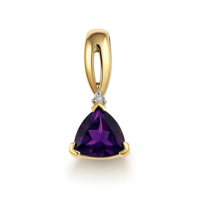 Pendentif Améthyste Triangulaire 6x6mm et Diamant Or Jaune 375