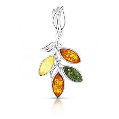 Pendentif Argent 925 Ambre Multicolore