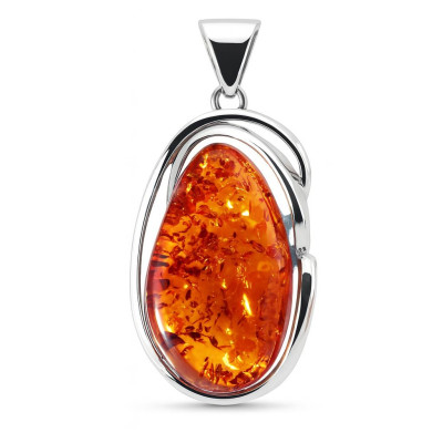 Pendentif Argent 925 Ambre Poire   35x20mm