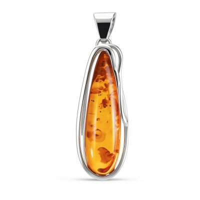 Pendentif Argent 925 Ambre Poire   40x11mm